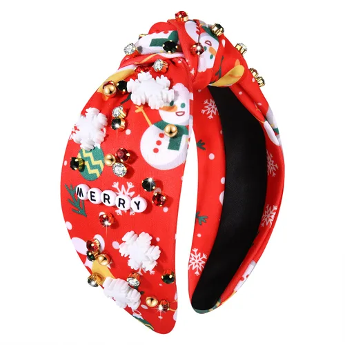 Vista 12 de boderier Diademas de Navidad para Mujeres Diadema de Árbol de Navidad con Cuentas Diadema Ancha Anudada de Cristal Accesorios para el Cabello