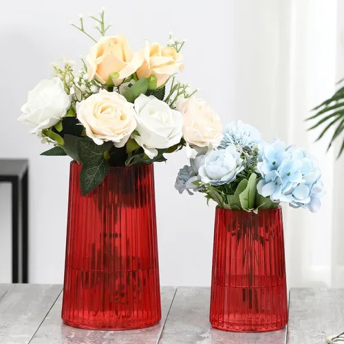 Vista 28 de Jarrón de vidrio ámbar para flores, florero para ramo, jarrones de vidrio modernos, jarrones acanalados para sala de estar, dormitorio, mesa
