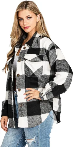 Vista 2 de Love Tree Chaqueta de abrigo a cuadros de gran tamaño para mujer
