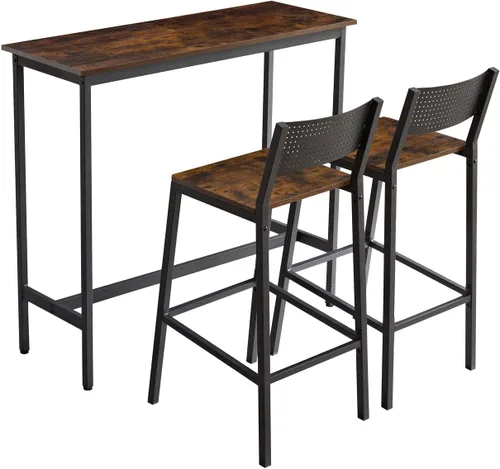 Vista 4 de LUCKHAO Juego de mesa de comedor de 3 piezas industrial para 2, mesa de comedor de altura de encimera de cocina con base de mesa ajustable