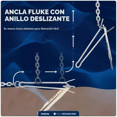 Vista 7 de Five Oceans Fluke - Anclaje para barco, acero galvanizado, anillo deslizante, anclajes de lancha de alta resistencia para kayak, bote, tabla