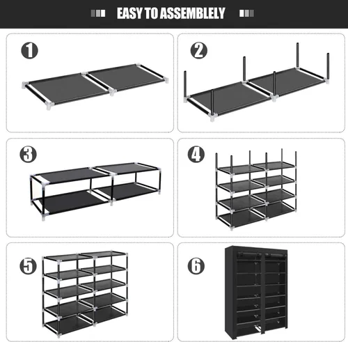 Vista 5 de ERONE - Organizador portátil de almacenamiento para zapatos, 28 pares, de doble fila, con cubierta de tela no tejida, estantería para zapatillas