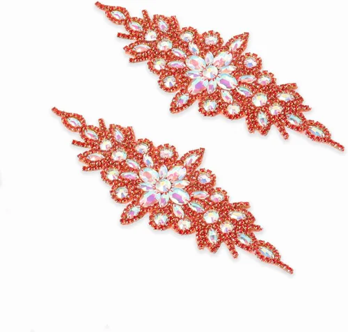 Vista 8 de Apliques de cuentas de perlas de diamantes de imitación rojos apliques de novia accesorios de cristal de ajuste de diamantes de imitación