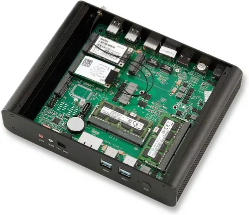 Vista 3 de KINGDEL Mini computadora de escritorio sin ventilador, mini PC con CPU i7, 16 GB de RAM, SSD de 512 GB, 2 puertos HD, 2 x LAN, todo el cuerpo
