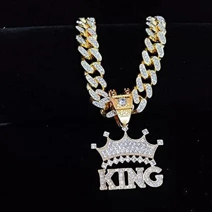 Vista 3 de HUYHOAT - Corona de hip hop para hombres y mujeres collar con colgante de King con cadena cubana de 031 pulgadas 0512in collares de moda con dijes