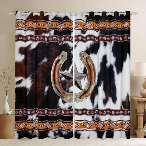 Vista 17 de Cortinas de ventana de herradura con estrellas de Texas, cortinas de granero de madera rústicas occidentales, 38 pulgadas de ancho x 45 pulgadas