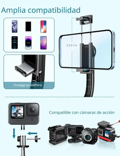 Vista 8 de Palo Selfie, Trípode para Teléfono Extensible de 41 Pulgadas con Soporte para Teléfono y Control Remoto Desmontable, Trípode para Selfie de 360°