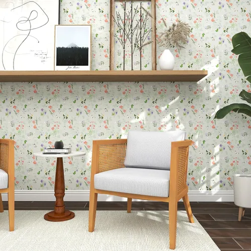 Vista 7 de Timeet Papel tapiz vintage para despegar y pegar, papel tapiz floral bohemio, papel de contacto de mariposa, papel de pared autoadhesivo extraíble