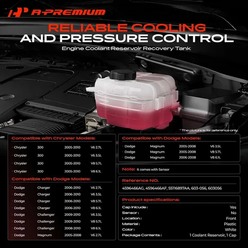 Vista 2 de A-Premium Tanque de depósito de recuperación de desbordamiento de refrigerante del motor presurizado delantero [con tapa y tubería] Compatible