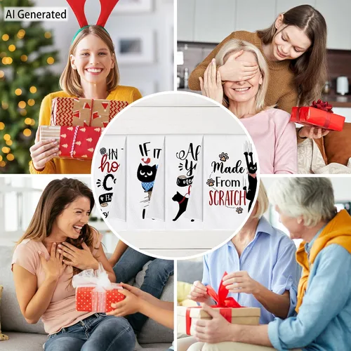 Vista 7 de Bonsai Tree Juego de 4 toallas de cocina para gatos, regalos para amantes de los gatos para mamá y mujer, lindos y divertidos paños de cocina
