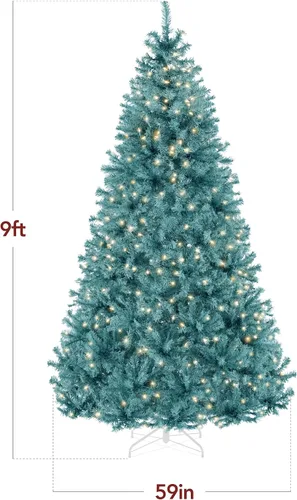 Vista 164 de Best Choice Products Árbol de Navidad azul bebé preiluminado de 6 pies, decoración navideña artificial completa con 947 puntas de rama, 250 luces