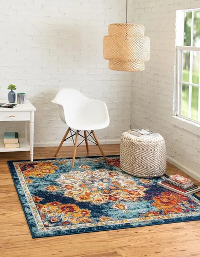 Vista 26 de Unique Loom Parker Collection - Alfombra de área Kokulu (2 x 3 pies, rectangular, aguamarina/beige)