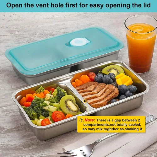 Vista 6 de Recipientes reutilizables de acero inoxidable con tapas, contenedores de doble compartimento para aperitivos, recipientes pequeños para condimentos