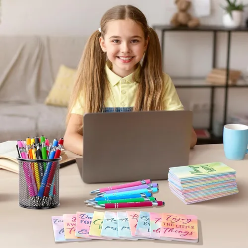 Vista 7 de 48 piezas de juego de bolígrafos de motivación en masa con acuarela, cuadernos de notas de bolsillo con citas motivacionales, bolígrafos de bola