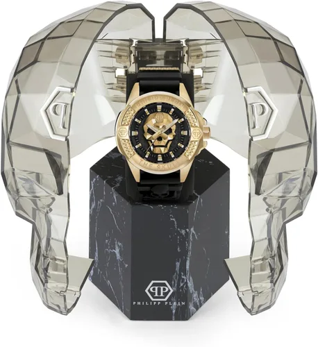 Vista 4 de Philipp Plein Reloj con correa IP para hombre, oro amarillo, 1.732in, modelo The $Kull PWAAA0221, Negro -, El $kull