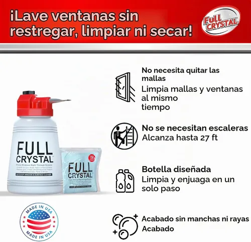 Vista 2 de Limpiador de ventanas de cristal completo, botella + polvo de 4 onzas, limpia hasta 20 ventanas