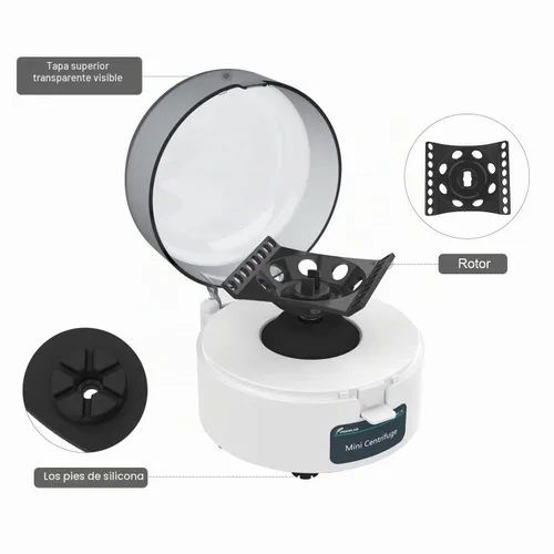 Vista 4 de Mini Centrífuga 4000RPM 0.2ml/1.5ml/2ml con Rotor 2-en-1 Equipo de Laboratorio Portátil Microcentrífuga