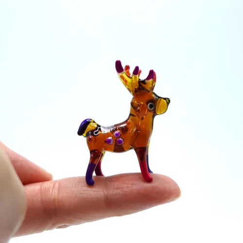 Vista 12 de Ciervo micro pequeñas figuras de vidrio soplado a mano, animales de arte coleccionable, regalo para decoración del hogar (azul rosa)