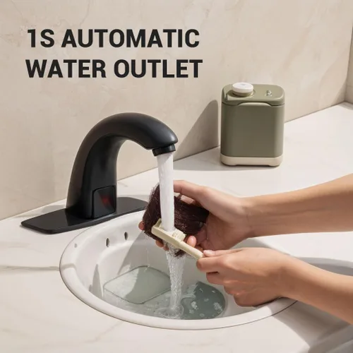 Vista 3 de Grifo de baño sin contacto con sensor automático de movimiento, llaves de fregadero con cubierta de agujero y mezclador de temperatura, llave