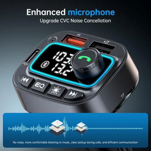 Vista 10 de Adaptador de coche Bluetooth 5.3 Transmisor FM, 42 W (PD30W y 12 W), cargador de coche USB C, receptor de radio inalámbrico, llamadas manos libres