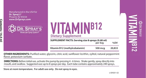 Vista 7 de Vitamina B12 Vegana, Spray con sabor a menta, suministro para 30 días, 0 azúcar, por Dr. Spray's ®