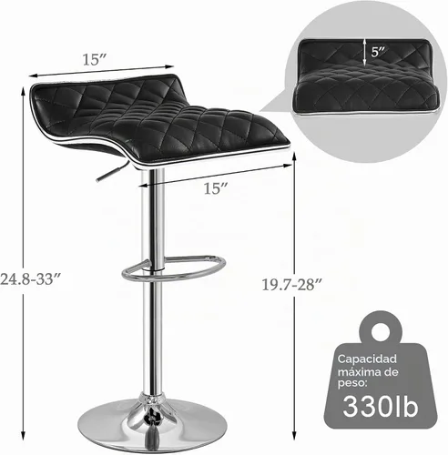 Vista 3 de VECELO Juego de 2 taburetes de bar ajustables, taburetes de altura de barra para encimera de cocina