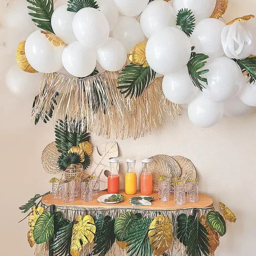 Vista 4 de Falda Tiki Bar Raffia Fringe - Thatch, 1 paquete, 24 pies de largo, Paquete de 10, Beige
