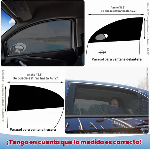 Vista 2 de 5 Pack de protectores de ventana universales para automóvil, juego de protectores de ventana de coche con malla elástica transpirable, mosquitero