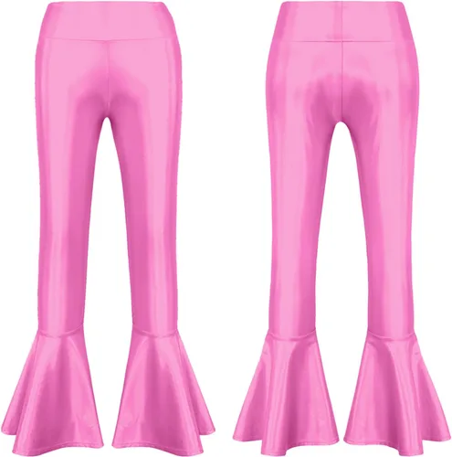 Vista 6 de Pantalones acampanados metálicos brillantes para niñas y niños, con lentejuelas, con volantes, para danza, yoga, leggings