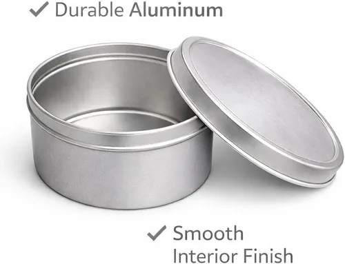Vista 3 de Recipiente redondo de aluminio con tapa, plateado, almacenamiento reutilizable para velas, cremas, especias, viajes