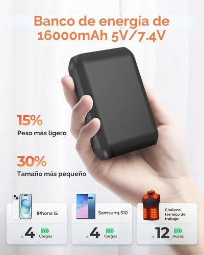 Vista 4 de Paquete de batería con chaleco calefactable, batería externa con salida USB/tipo-C/CC (3.5/3.8/4.0) y pantalla LED, para chalecos calefactados