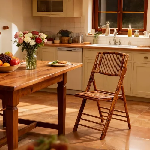 Vista 2 de Silla plegable de bambú, silla de comedor vintage plegable completamente mejorada con 330 libras hecha a mano para sala de estar, patio, jardín