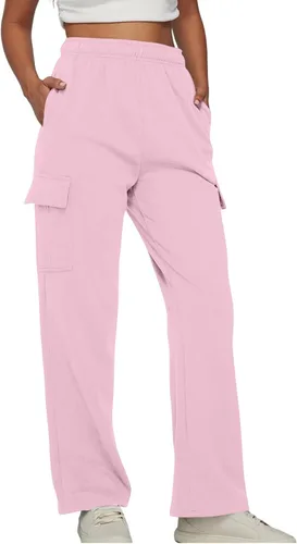 Vista 2 de Pantalones deportivos para mujer, casuales, con forro polar, cintura alta, color sólido, pantalones deportivos con bolsillos