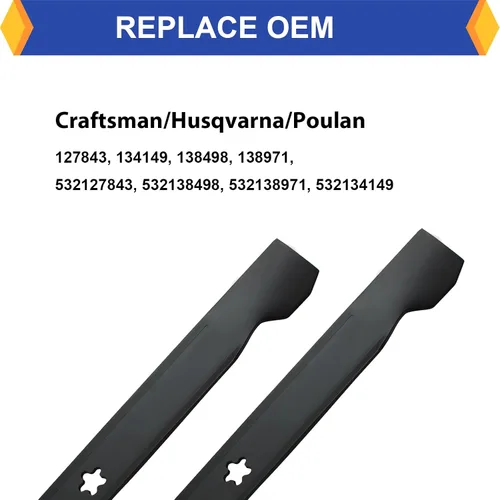 Vista 3 de Paquete de 2 cuchillas de repuesto para cortacésped Craftsman Husqvarna Poulan 127843 138498 138971 532127843 532138498 532138971, compatible