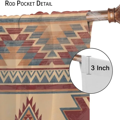 Vista 381 de Cortinas con patrón geométrico tribal, estilo suroeste, azteca, rústico, occidental, nativo americano, opacas, con bolsillo para barra, decoración