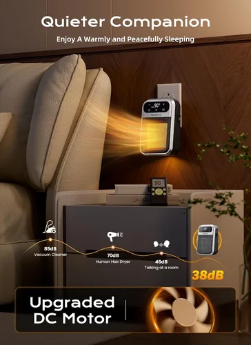 Vista 7 de Minetom Calentador de espacio portátil enchufable, calentador de pared pequeño de 800 W para uso en interiores, control remoto, temporizador de 12