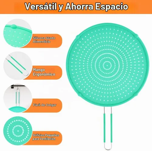 Vista 4 de Pantalla contra salpicaduras para sartén, protector contra salpicaduras de grasa, protectores de salpicaduras resistentes al calor para freír Verde