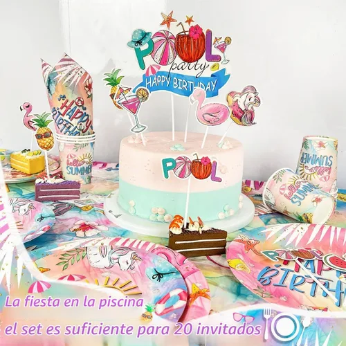 Vista 5 de Juego de vajilla de verano para piscina, decoraciones de cumpleaños