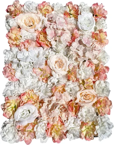 Vista 8 de 5 piezas de flores artificiales para pared, rosas de seda colgantes, juego de paneles de pared de flores, pared romántica de flores champán para 10