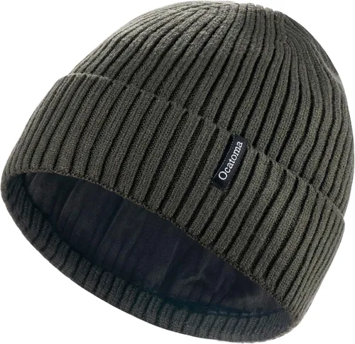 Vista 10 de Ocatoma Gorro para hombre y mujer, cálido gorro de invierno tejido con puños, suave y cálido, gorro de esquí unisex Camello gris