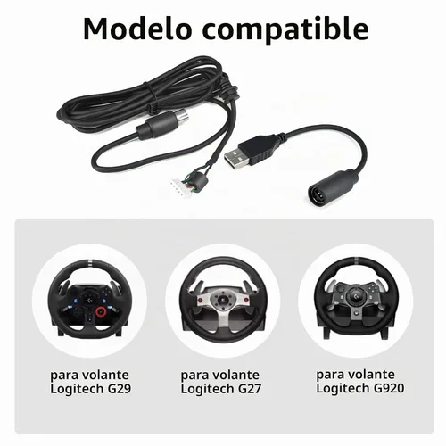 Vista 2 de Cable USB para volante Logitech G920 G923 compatible con línea de cable de pedal Xbox (cable USB)