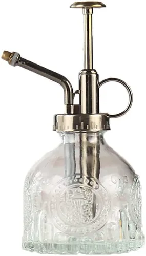 Vista 6 de Mister de plantas en vidrio de 6.8 fl oz, botella pequeña con bomba superior de plástico, rociador decorativo de niebla fina, regadera pequeña