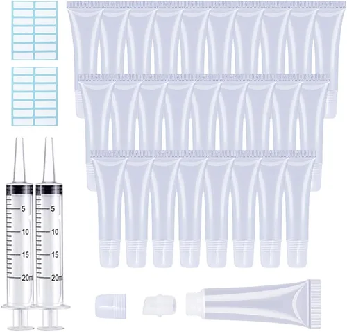 Vista 9 de 50 tubos de brillo labial 0.3 fl oz transparentes vacíos bálsamo labial contenedores rellenables suaves cosméticos para DIY Lip Gloss Base Glitter