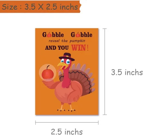 Vista 2 de 35 tarjetas de juego para raspar el día de Acción de Gracias, Turquía, otoño, festival, actividades de celebración, 5 ganadores, tarjetas de juego