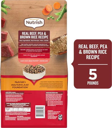 Vista 3 de Nutrish Rachael Ray - Alimento seco para perros adultos, receta de carne de res, guisantes y arroz integral, bolsa de 5 libras