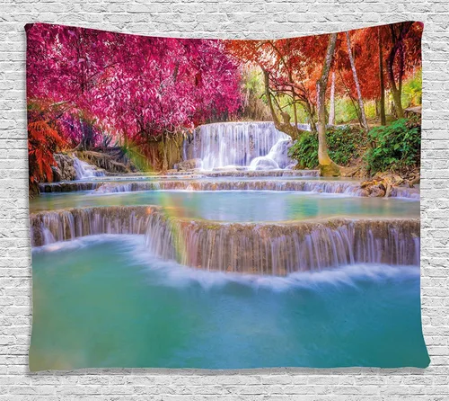 Vista 55 de Ambesonne Tapiz hippie, abrazo de hongos de ensueño y árbol de la vida místico y mandal verde, decoración de tela para colgar en la pared
