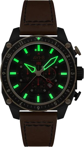 Vista 48 de AVI-8 Hawker Hunter AV-4100 - Reloj de cuarzo japonés para hombre con esfera de 1.693 in con correa de cuero
