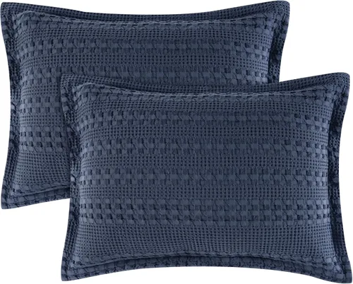 Vista 10 de PHF Fundas de almohada 100% algodón con tejido de gofre de 24 x 24 pulgadas, paquete de 2 fundas cuadradas para decoración elegante del hogar, sin