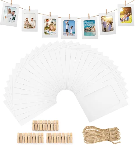 Vista 9 de Anwyll 30 Marcos de Fotos de Papel - Marcos de Fotos de Papel Negro de 4x6'' Marcos de Cartón con Clip y Cuerda Portafotos DIY con Clip Kit
