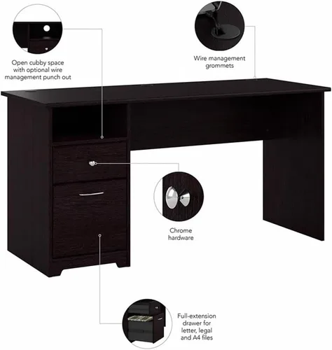 Vista 5 de Atlin Designs Escritorio contemporáneo de madera para computadora de 60 pulgadas con cajones en roble espresso